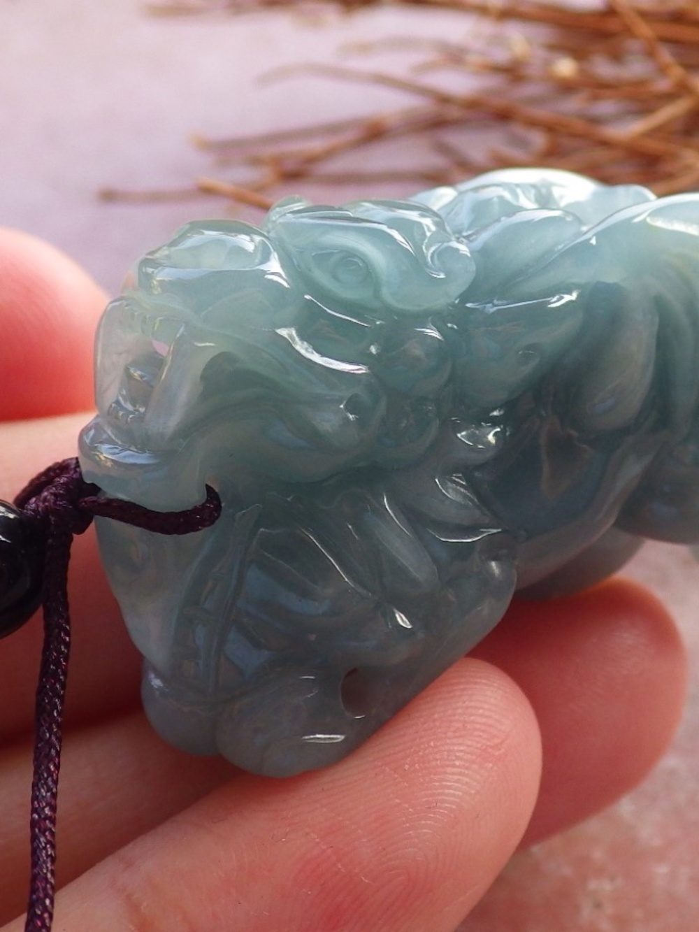 Certified Natural Burma A Jade jadeite Flying Dragon Pi Xiu Pendant Necklace